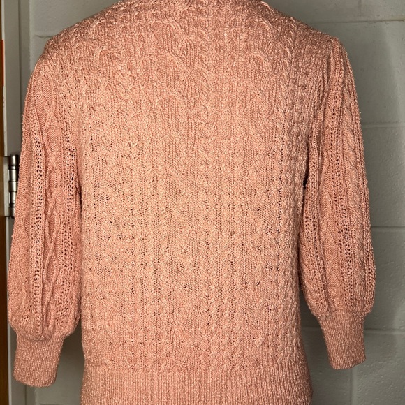 Free People Pink Villa Cable Sweater Size XS 3/4 sleeve - Picture 4 of 8